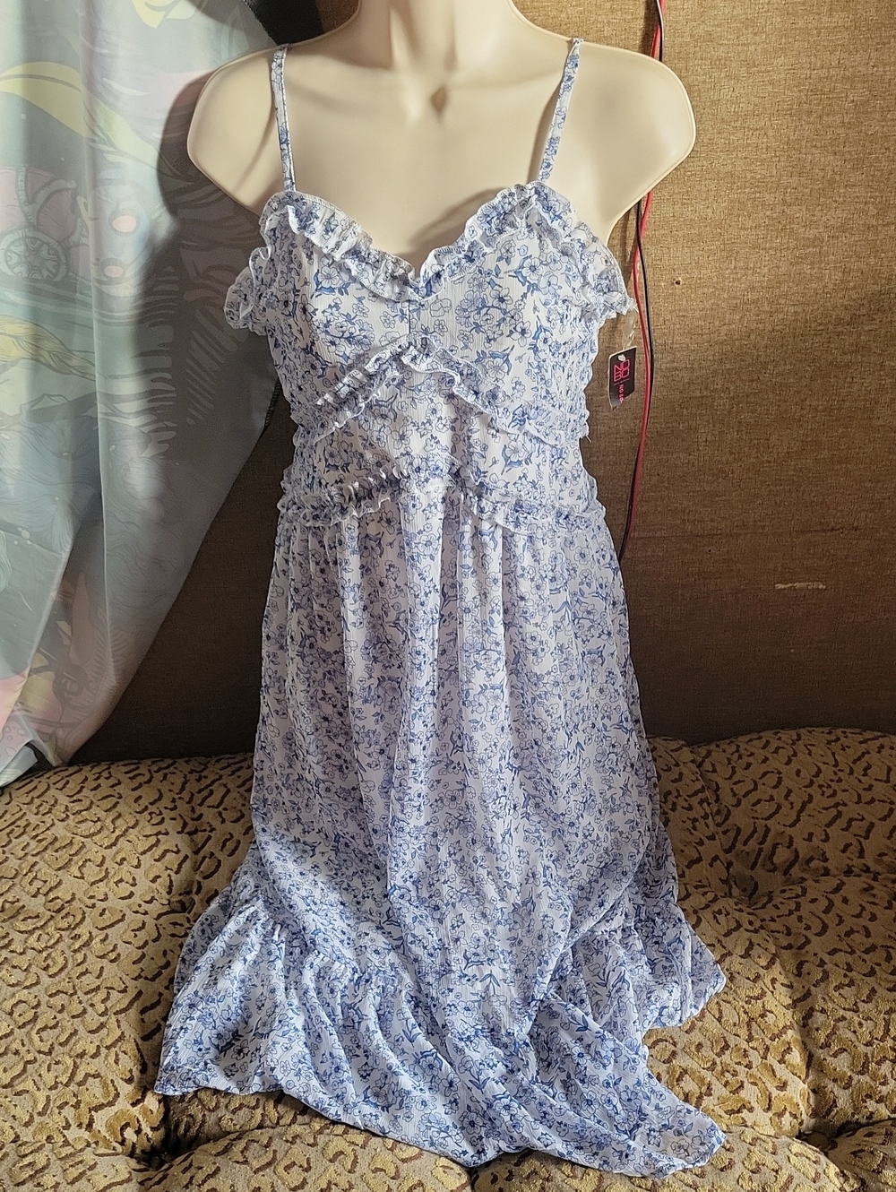 No Boundaries White Sundress with Blue Floral Print